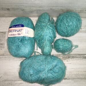 Bernat Mohair Plus Yarn Turquoise Blue Vintage Wool Blend Knitting Crochet